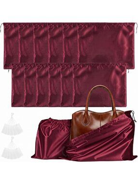 12 Burgundy Satin Dust Bags for Purses, Handbags & Accessories - 12 Pack